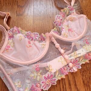 For Love and Lemons April Bloom Bra floral Long Line Bra sz XS